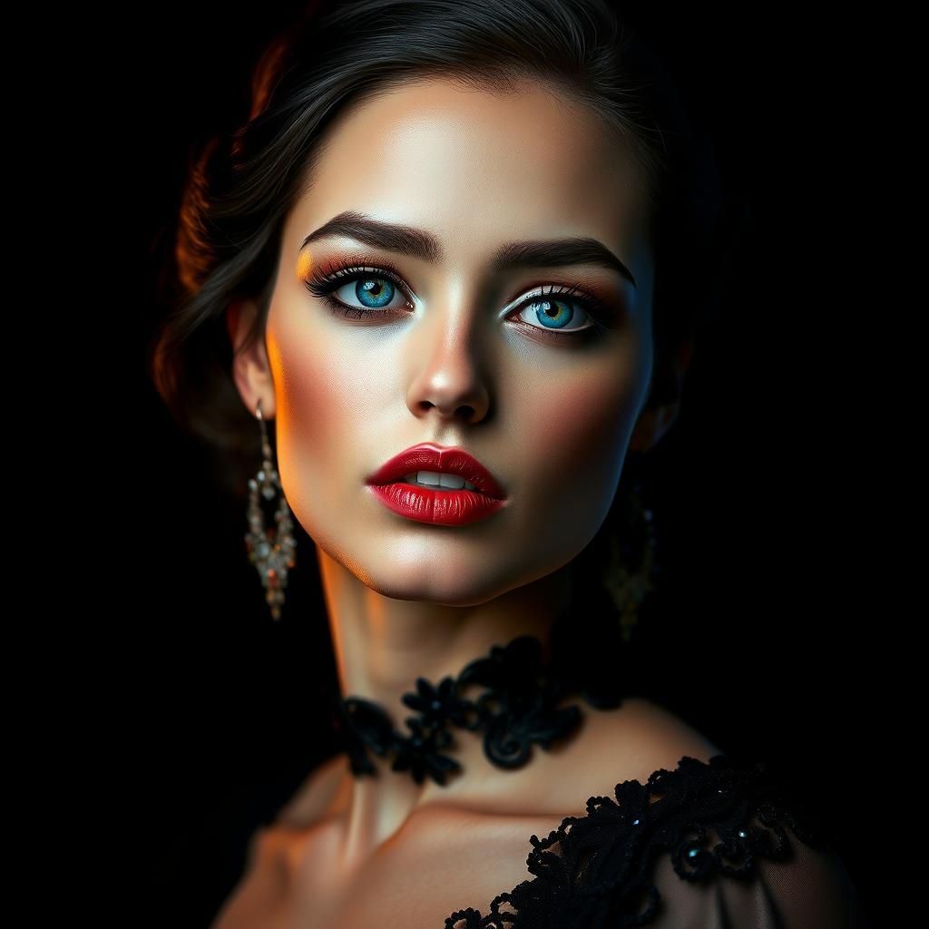 Monochrome Portrait of a Woman in Art Nouveau Style