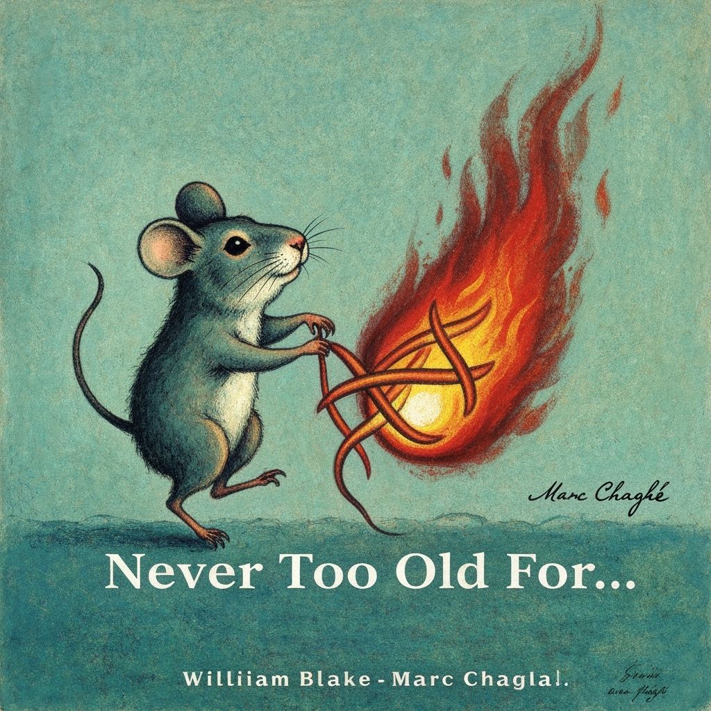 Mouse Dances in Fire, Surrealist Romantic Illustration