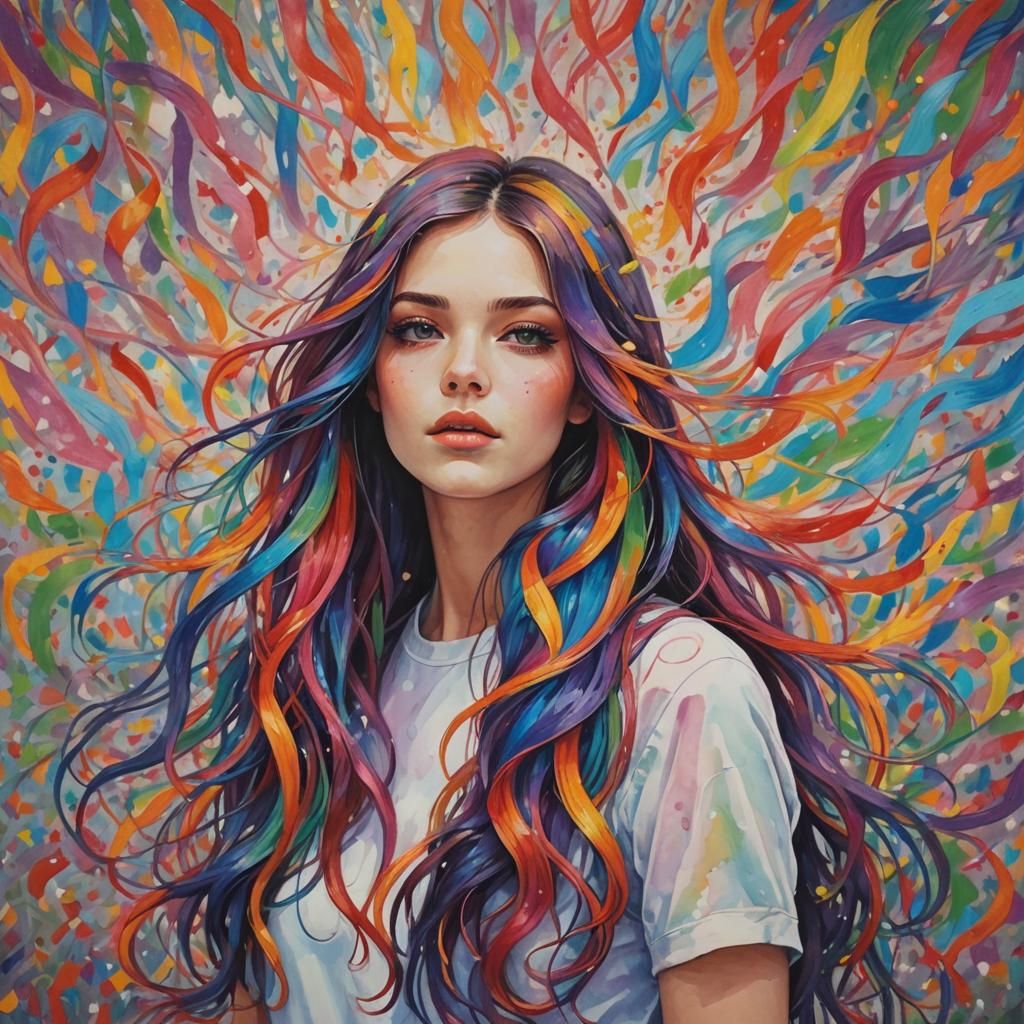 Rainbow Woman in Psychedelic Colors
