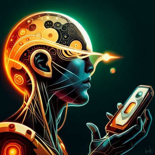 Futuristic Cyborg with Computer Implants in Digital Art