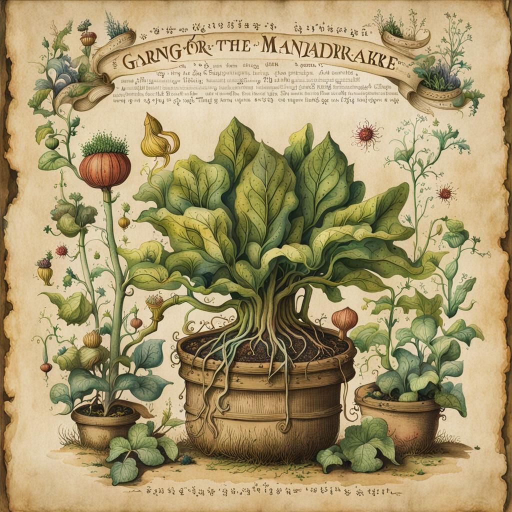 Magical Mandrake Herbology Book Page Illustration