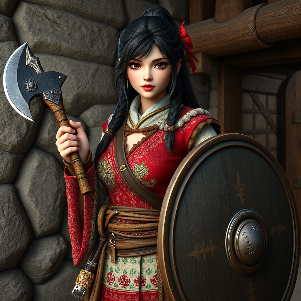 Elegant Hungarian Warrior Woman in Traditional Clothing