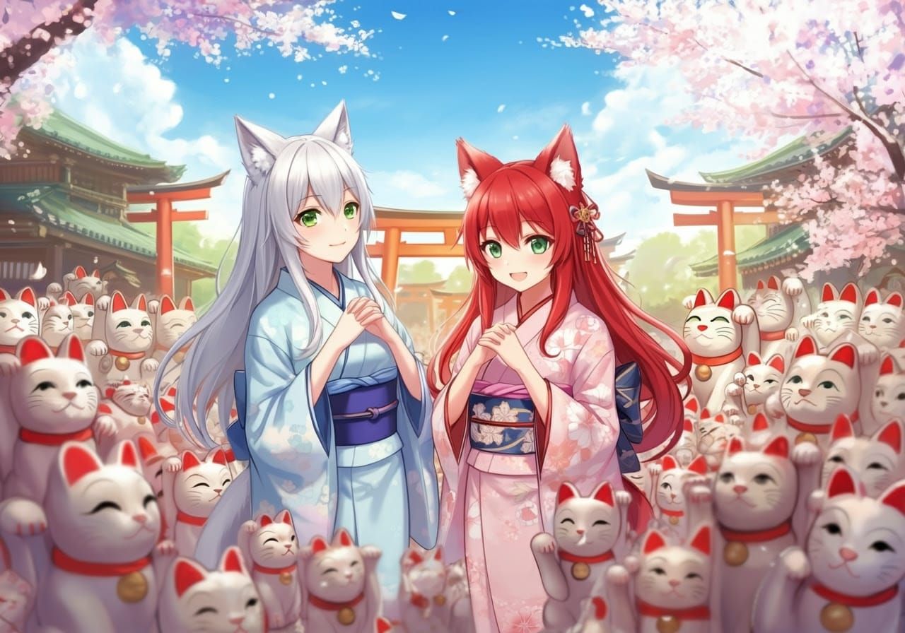 Wolfie and Akane at Gotokuji Temple in Japan