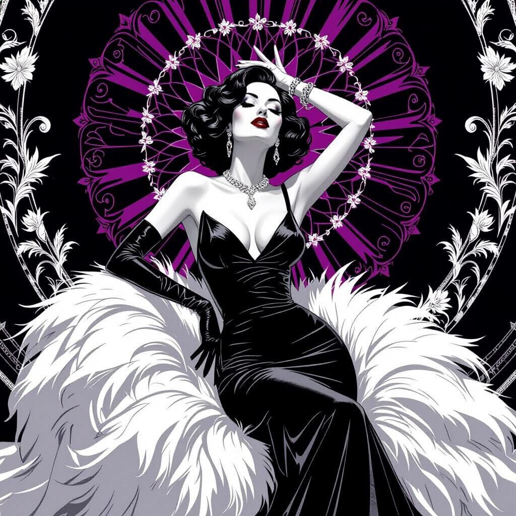 Stylized Portrait of a Decadent Woman in Monochrome