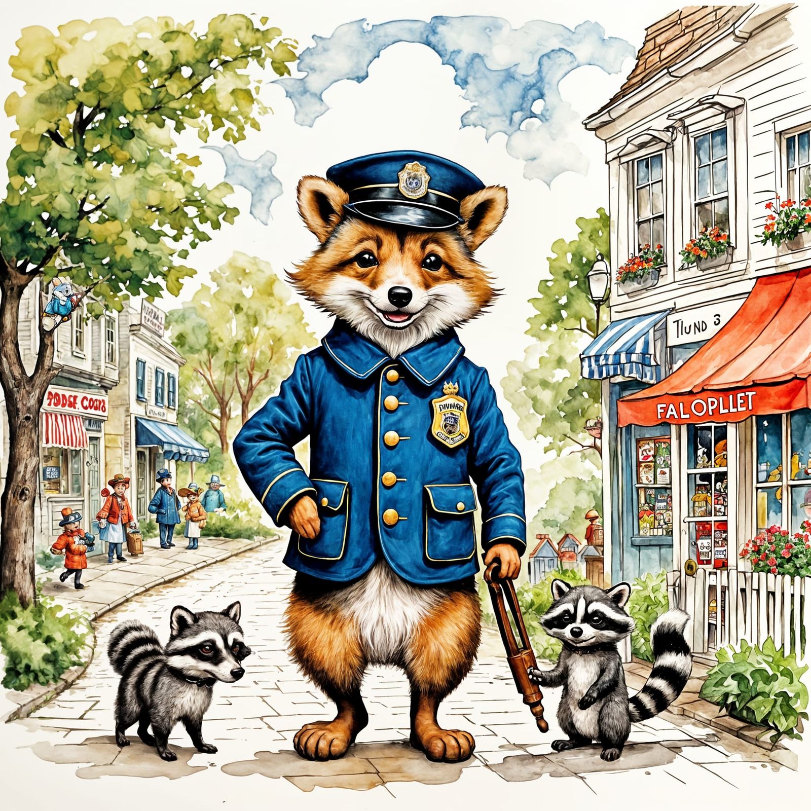 Whimsical Police Hound on Duty in Quaint Town