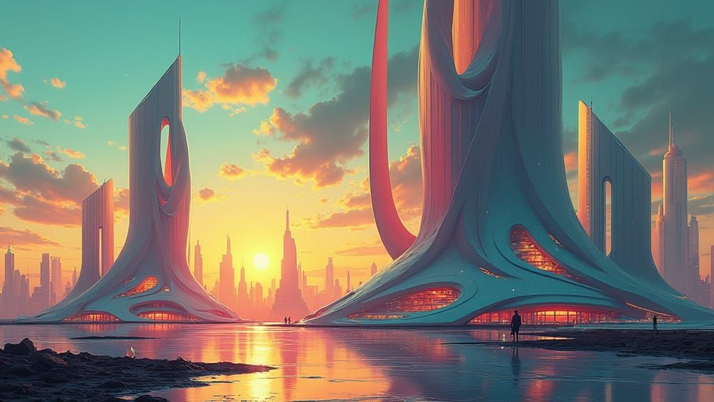 Utopian Future Cityscape in Frutiger Aero Style