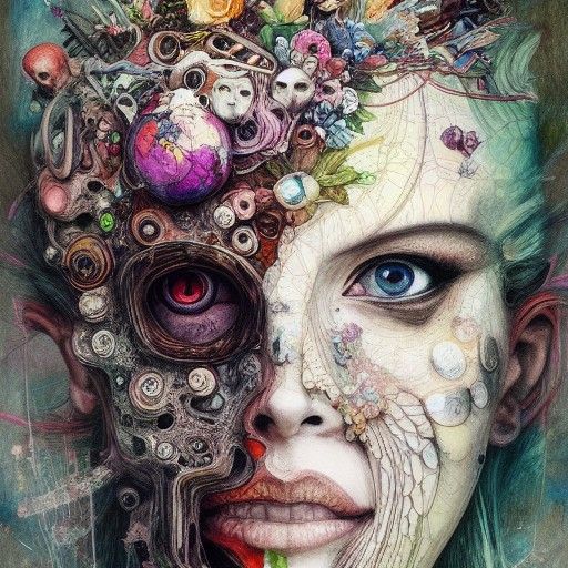 Anatomical Goddess Cross-Section: Surreal Mixed Media Art