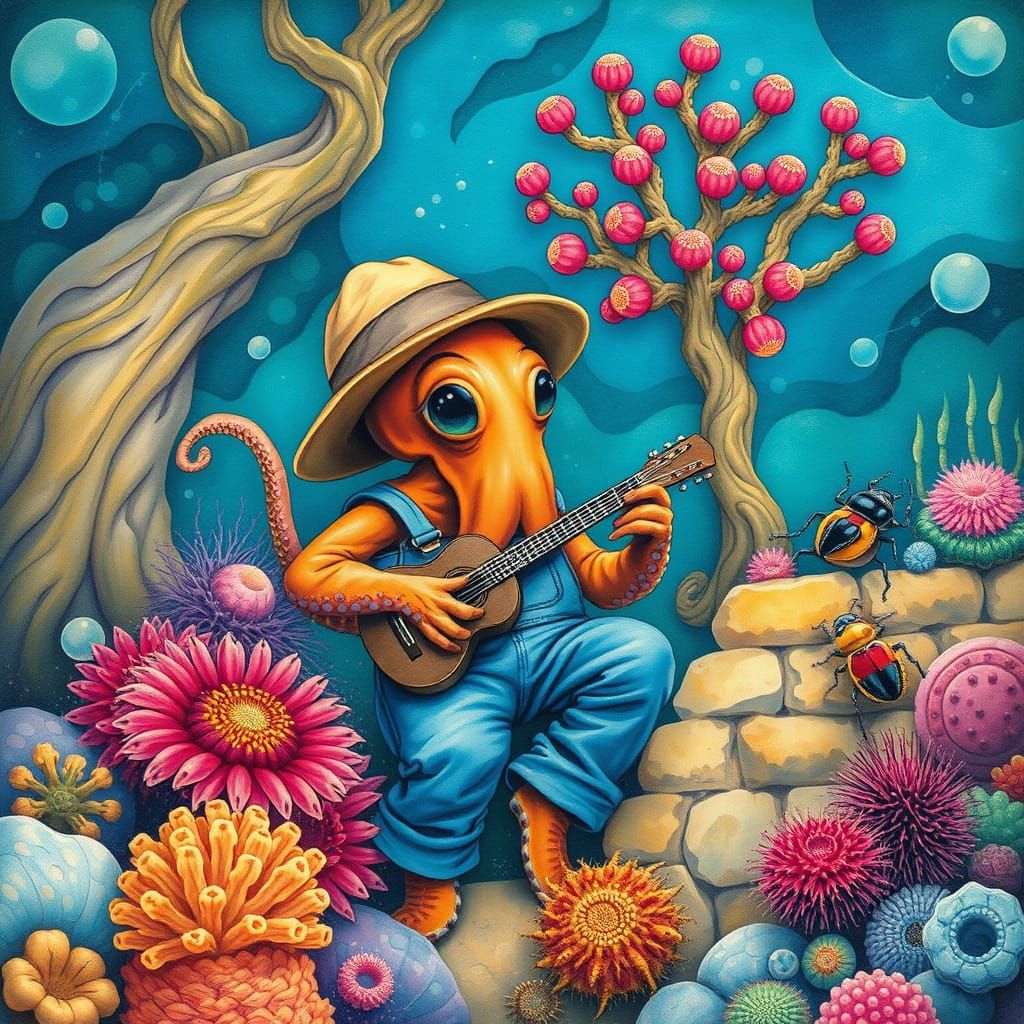 Octopus Builds Underwater Garden with Beetles Playing Guitar...