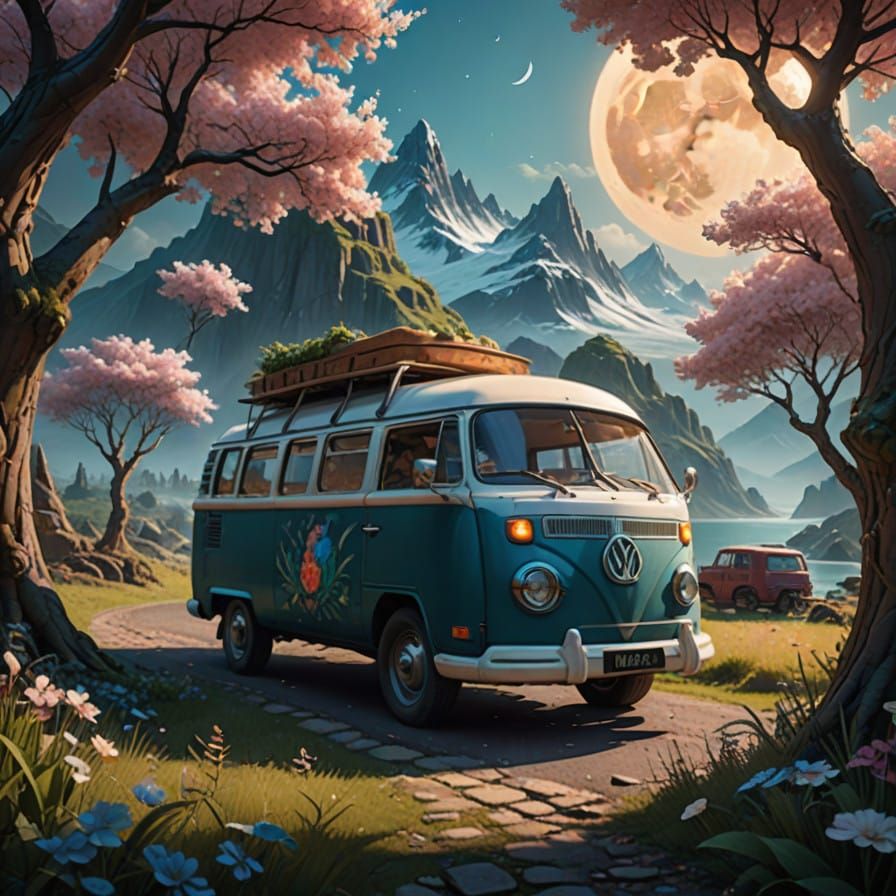 Fairytale Campervan Under Crescent Moon