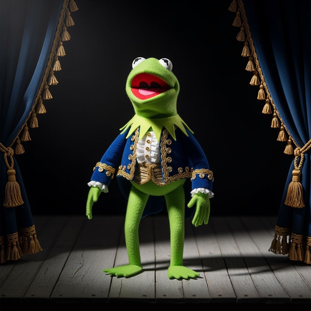 Kermit the Frog as Opera Singer in Rembrandt Lighting