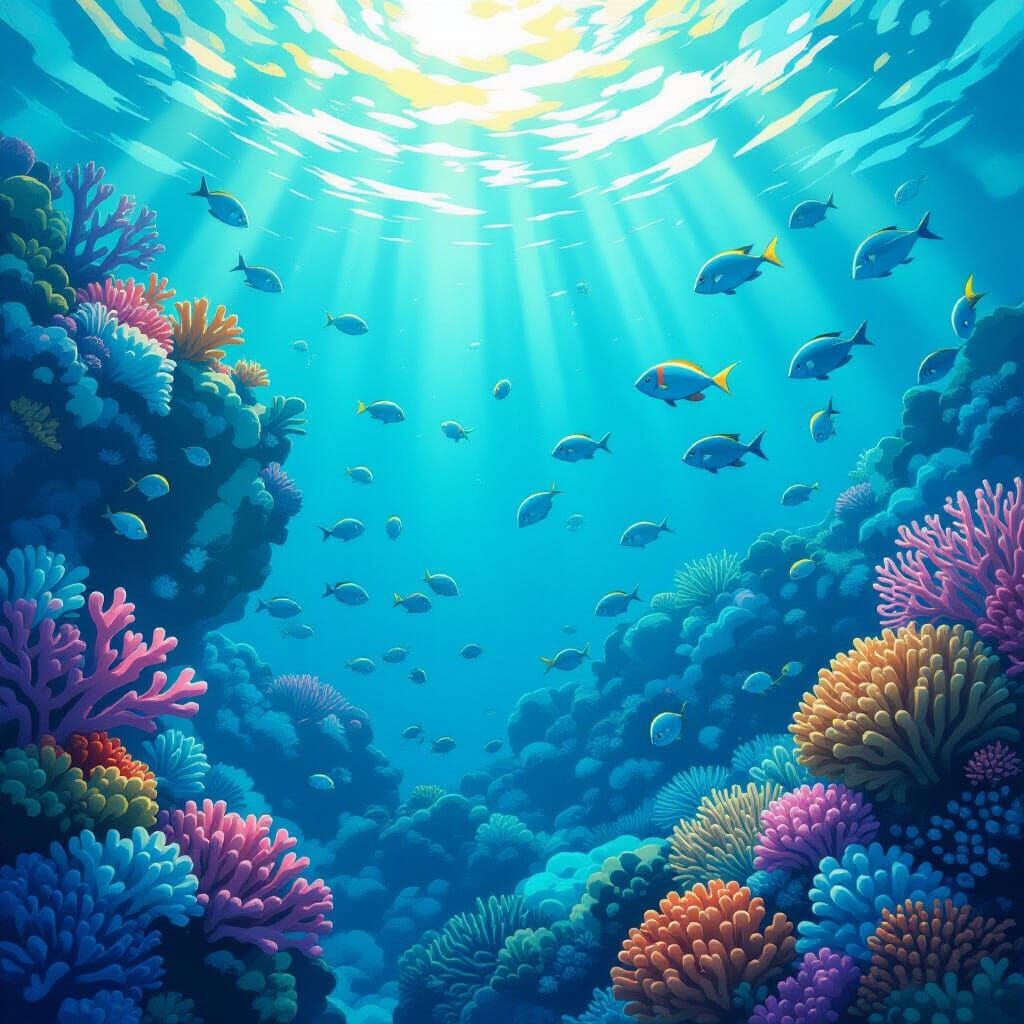 Vibrant Coral Reef Scene in Illustrative Style
