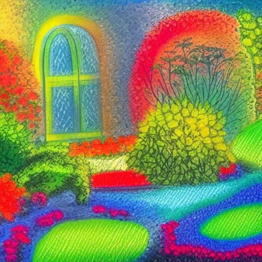Radiant Garden with Sunbeams in Vivid Colors