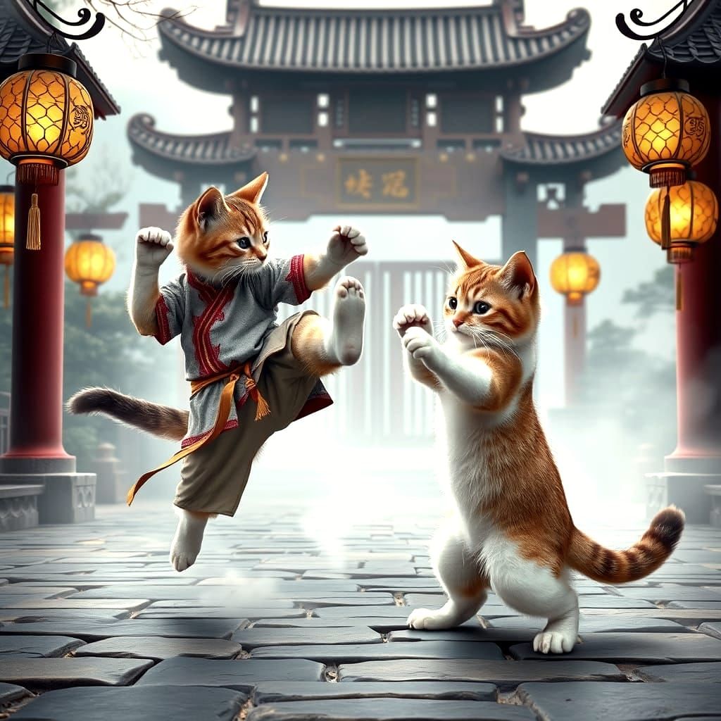 Fitness Kitties as Kung Fu Masters in Traditional Chinese Se...