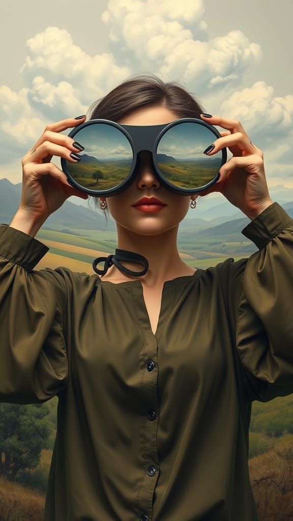 Woman Observes Landscape in Hyperrealistic Painting