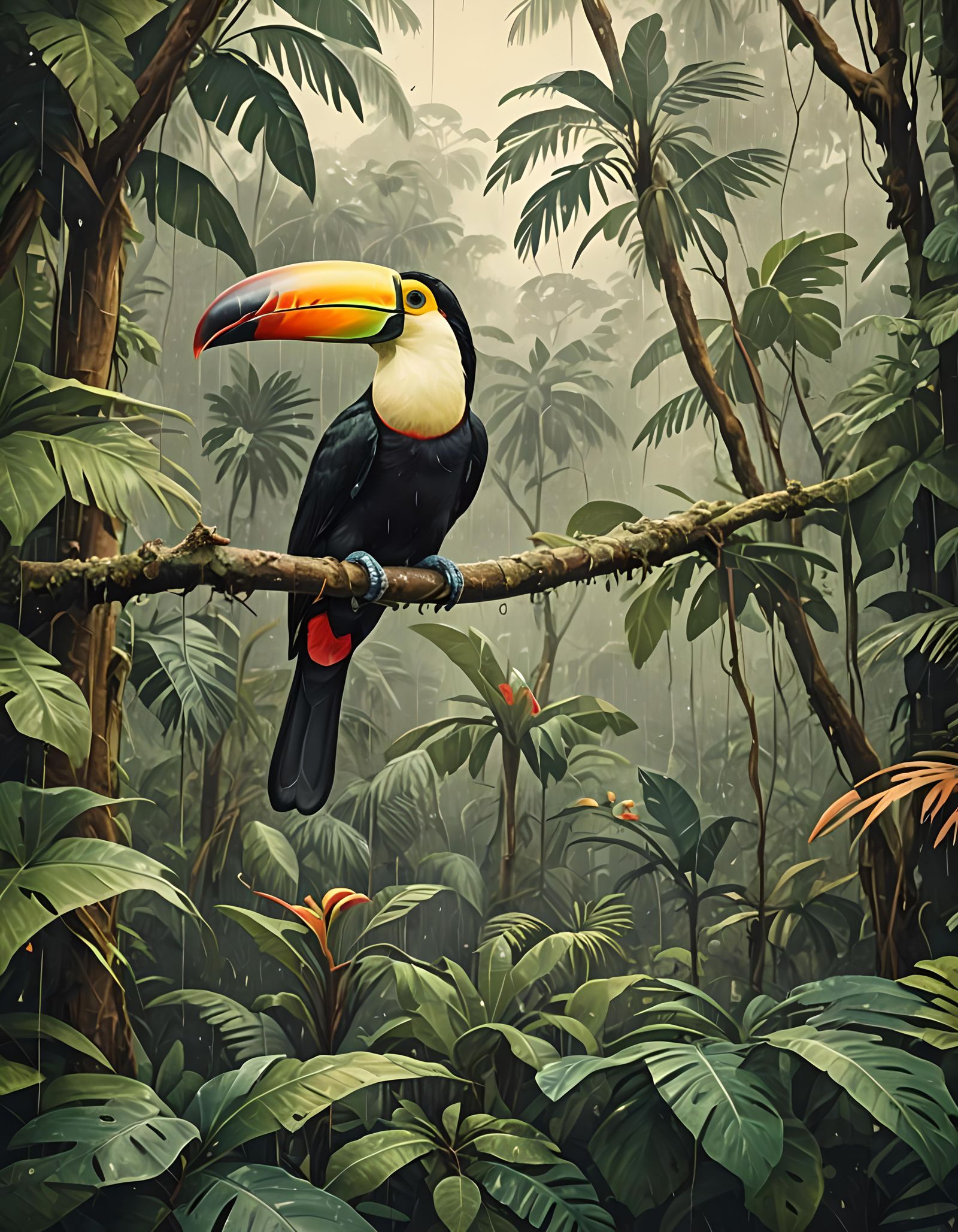 Vintage Toucan Poster in Rainforest