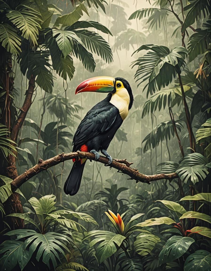 Vintage Toucan Poster in Rainforest