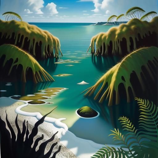 Beach Scene in Kandinsky Oil Painting Style