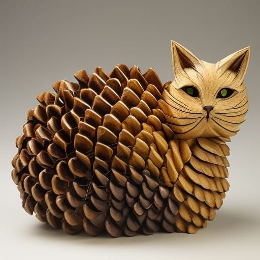 Abstract Pinecone Cat Sculpture in Complementary Colors