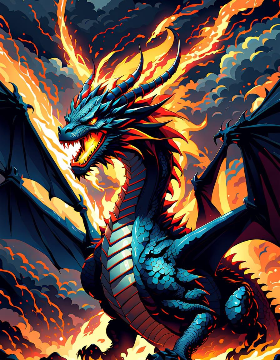 Dragon Breathes Fire in Dynamic Anime Illustration