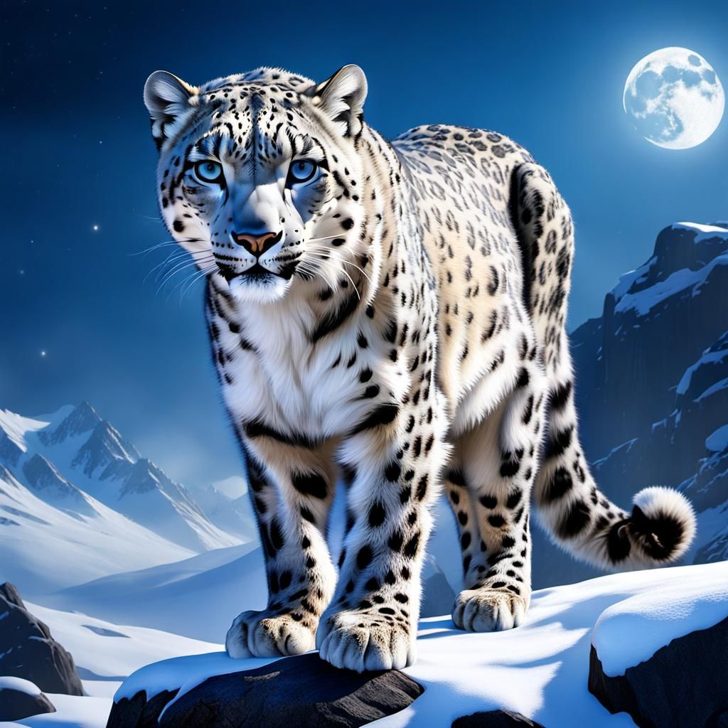 Majestic Snow Leopard in a Detailed Fantasy World
