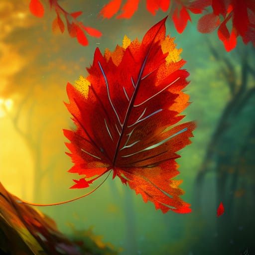 Autumn Leaf Falling: Hyperdetailed Concept Art