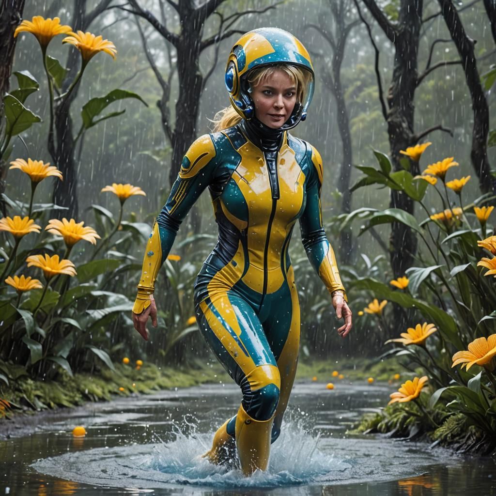 Woman in Spacesuit on Alien Planet in Sci-Fi Style