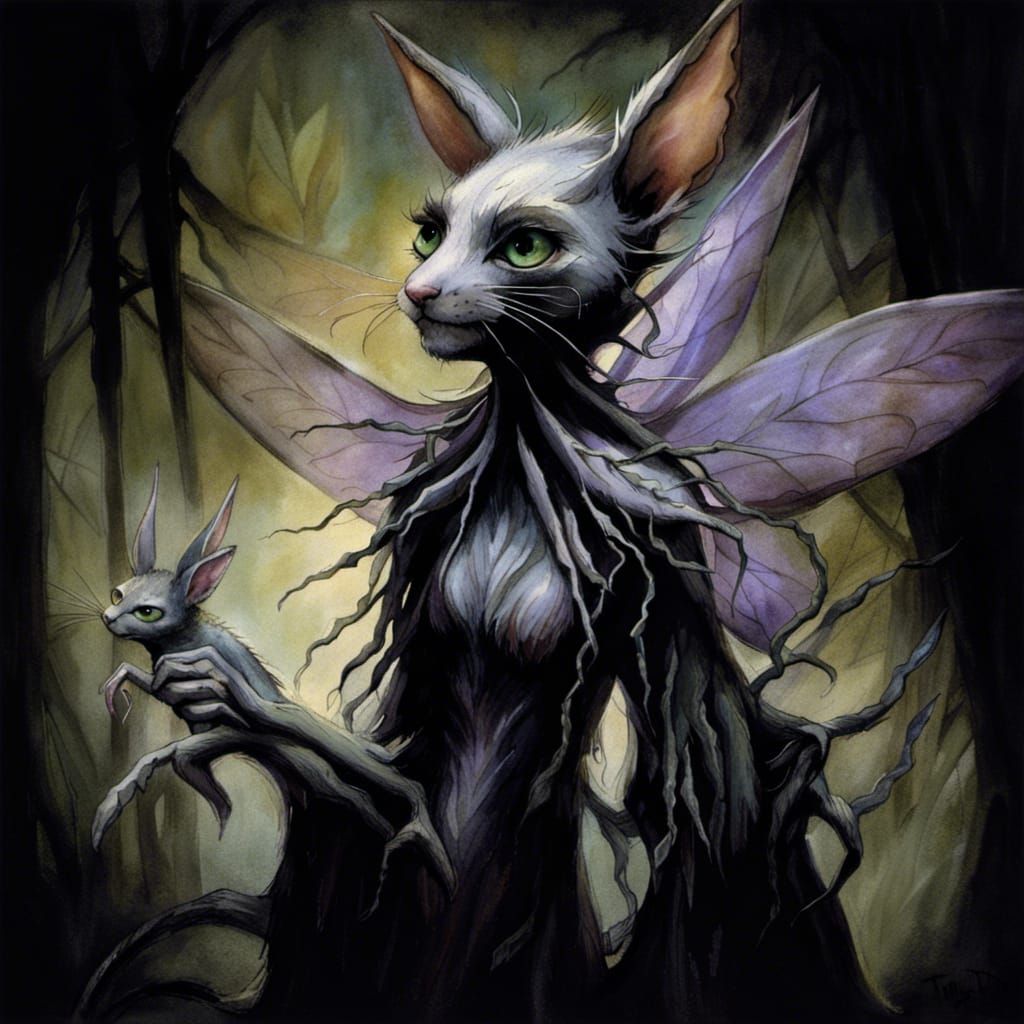 Gothic Shadow Fairy Creature: Tim Burton-esque