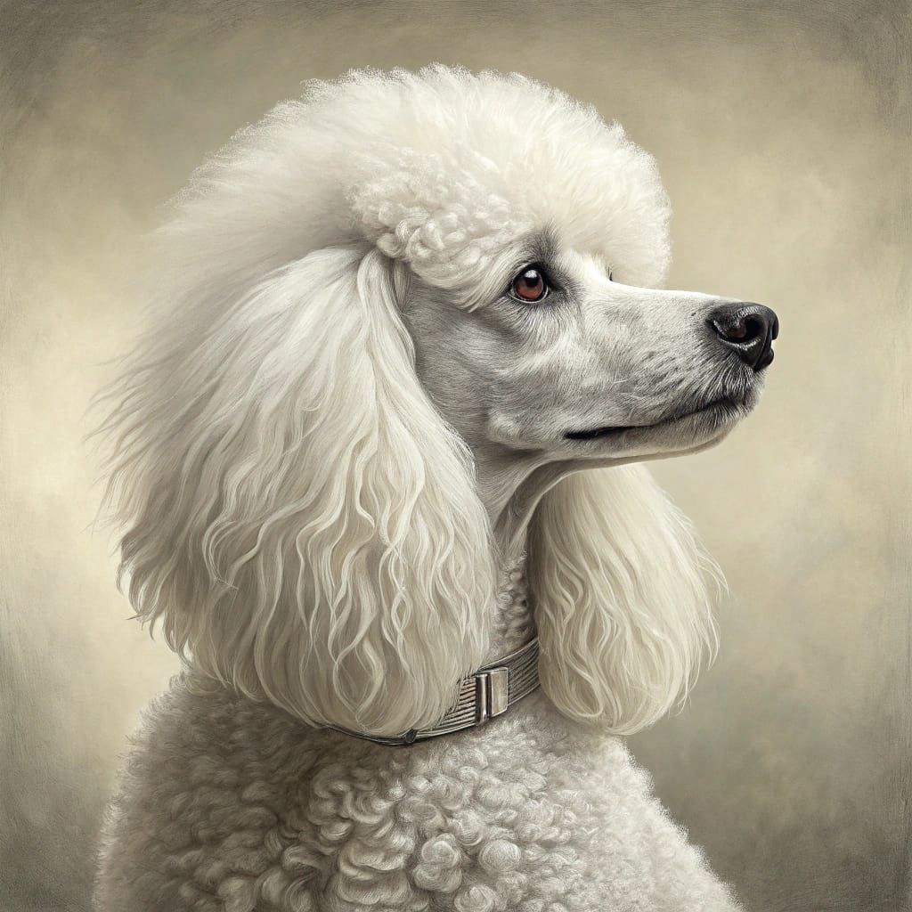 Majestic White Cyprus Poodle in High-Contrast Portrait