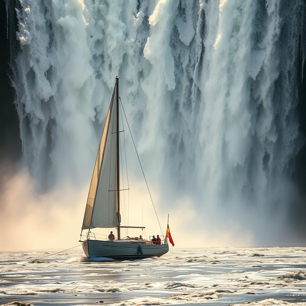 Sailboat Approaches Ominous Oil and Glass Waterfall in Cinem...