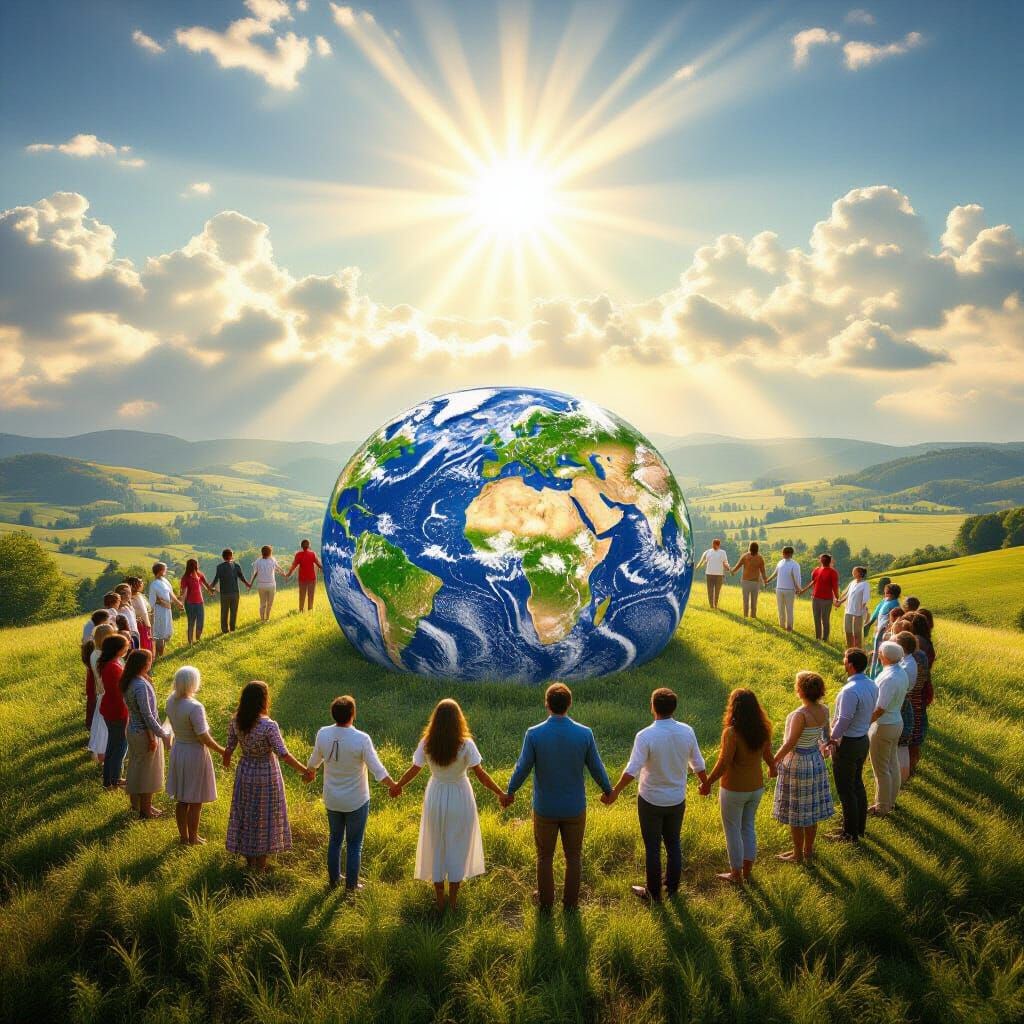 Global Unity: People Holding Hands Around Earth