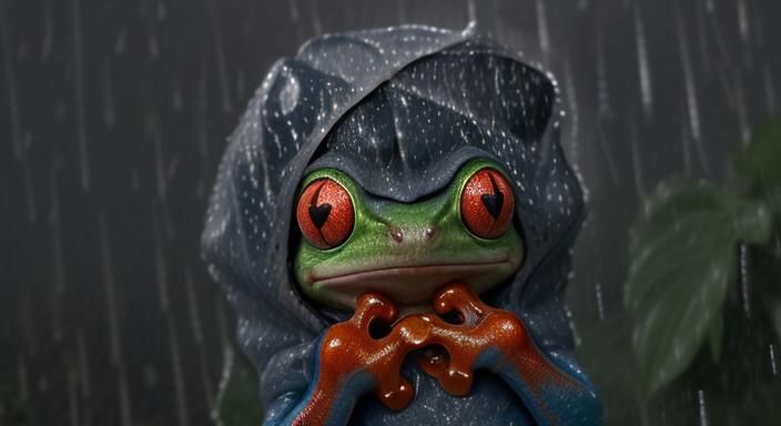 Red-Eyed Tree Frog in Torrential Rain