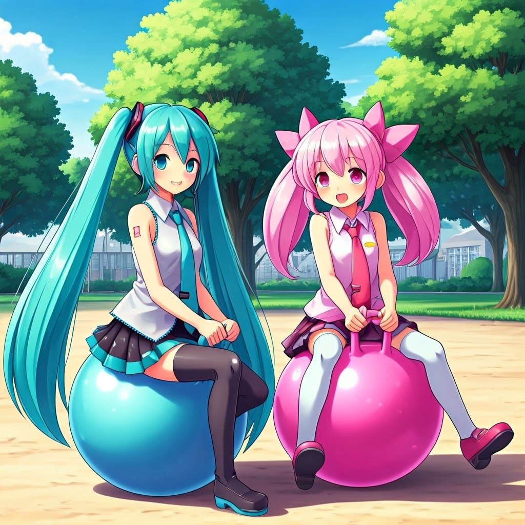 Singing Idol and Magical Girl Play on Colorful Hopper Balls ...