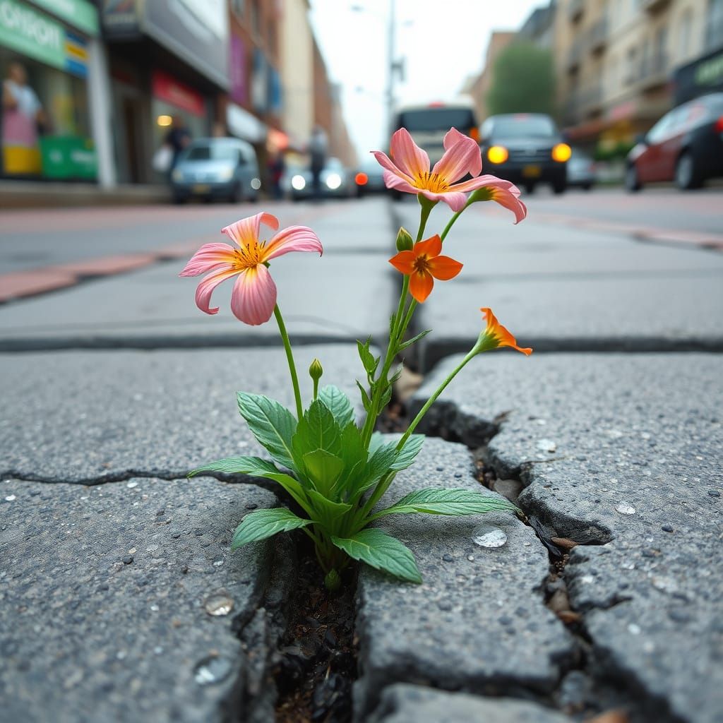 Resilient Plant Blooms in Urban Landscape