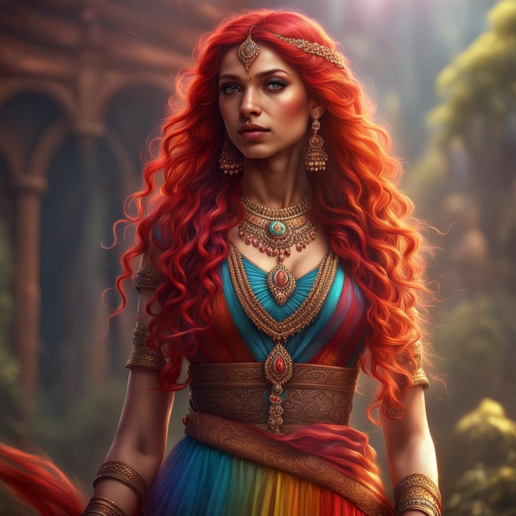 Indian Girl in Rainbow Dress: Fantasy Art