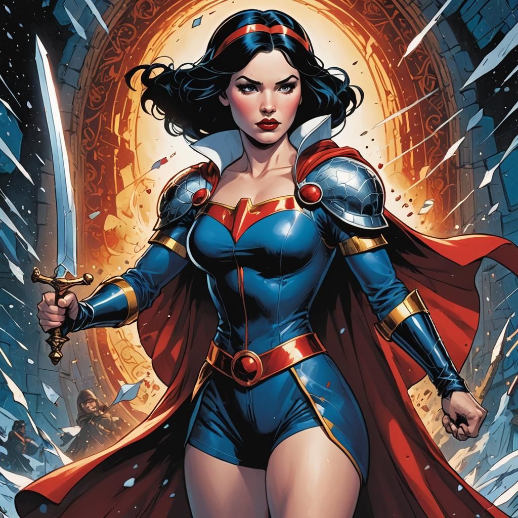 Snow White Superhero in Comic Book Art Style