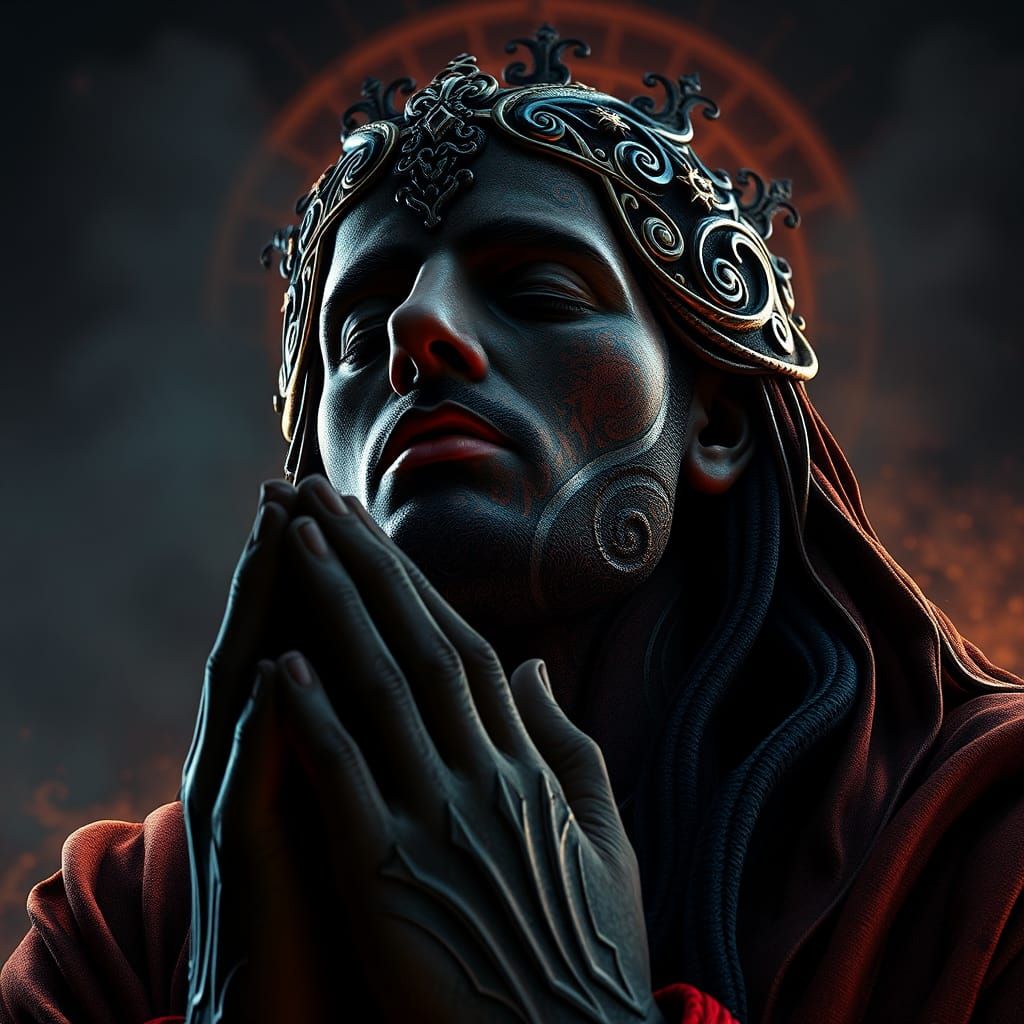 Devout Figure in Prayer: Fantasy Realism Portrait