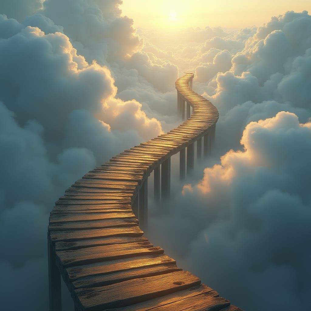 Surreal Stairway to Heaven in Golden Light