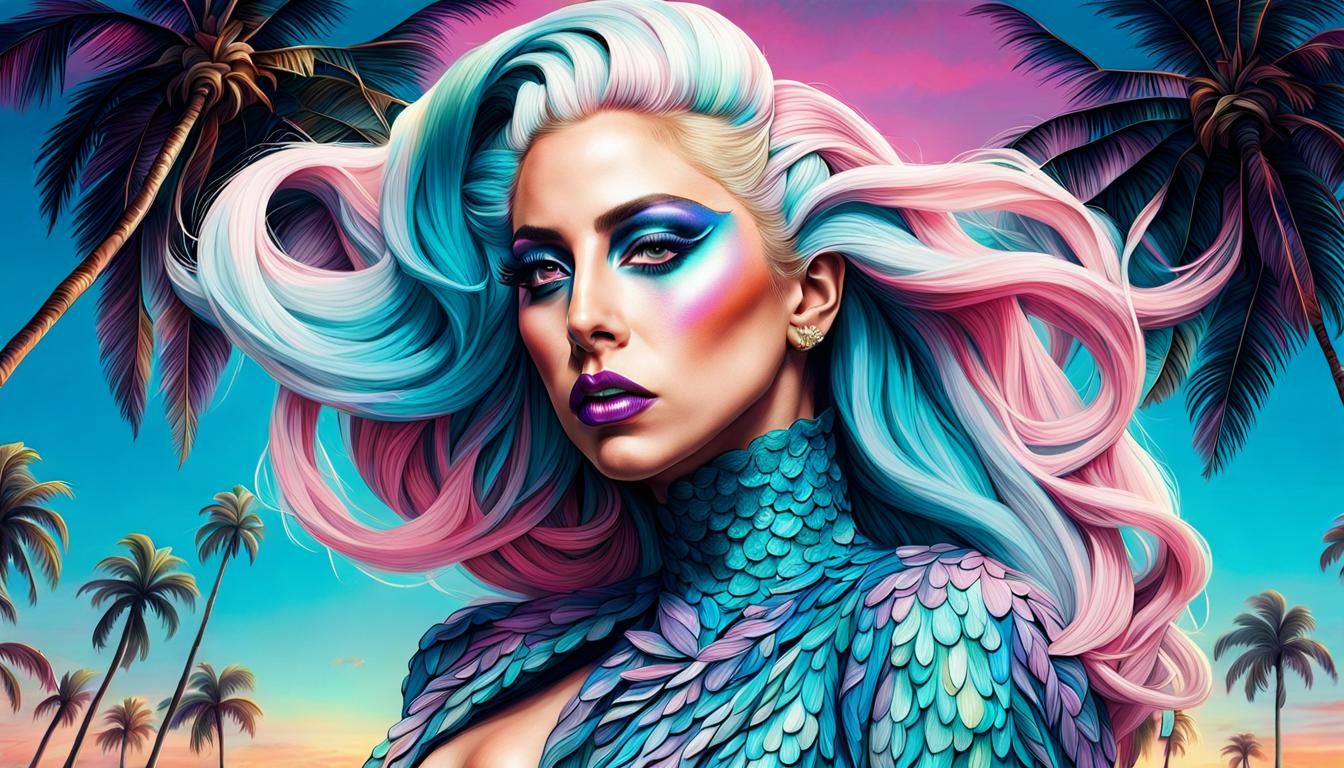 Lady Gaga Pastel Makeup in Detailed Digital Painting