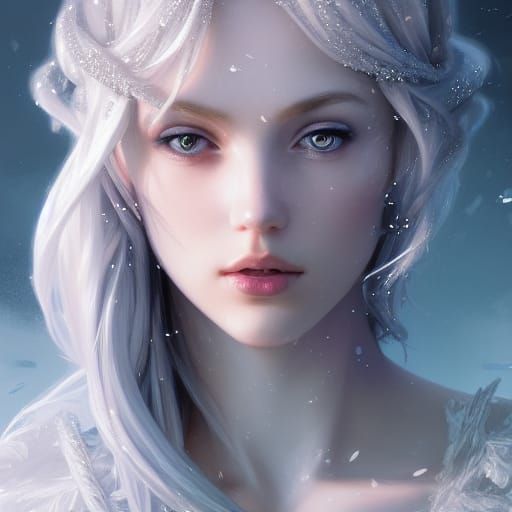 Intricate Ice Princess Portrait in Art Nouveau Style