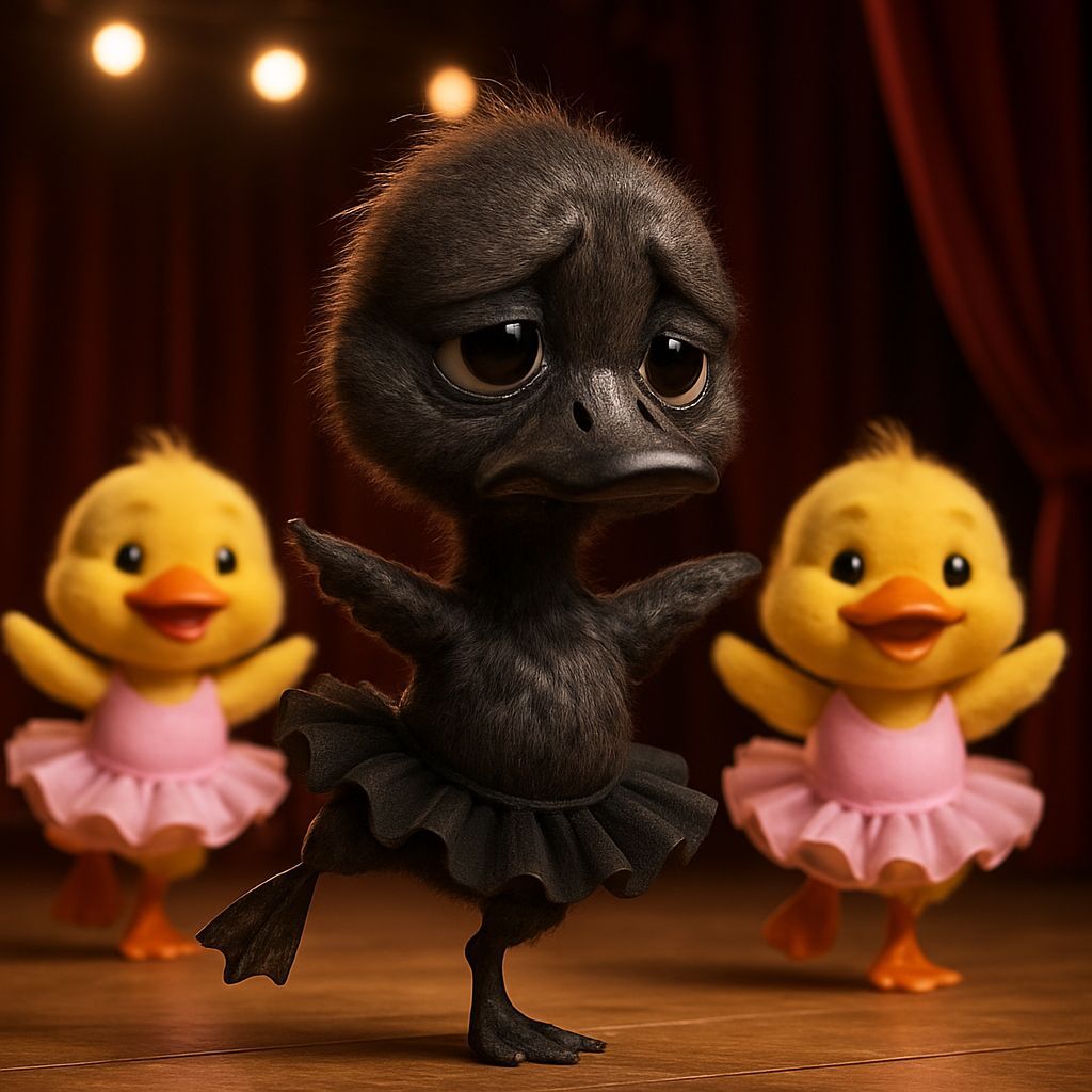 Sad Black Duckling Dancing Competition: 3D Render