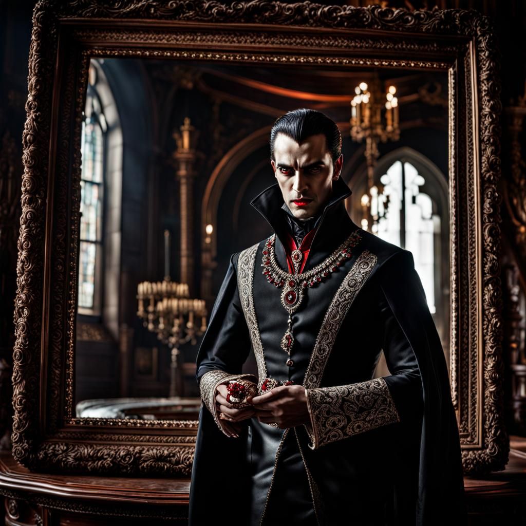 Malkavian Vampire in Shattered Mirror, Hyperrealistic Portra...