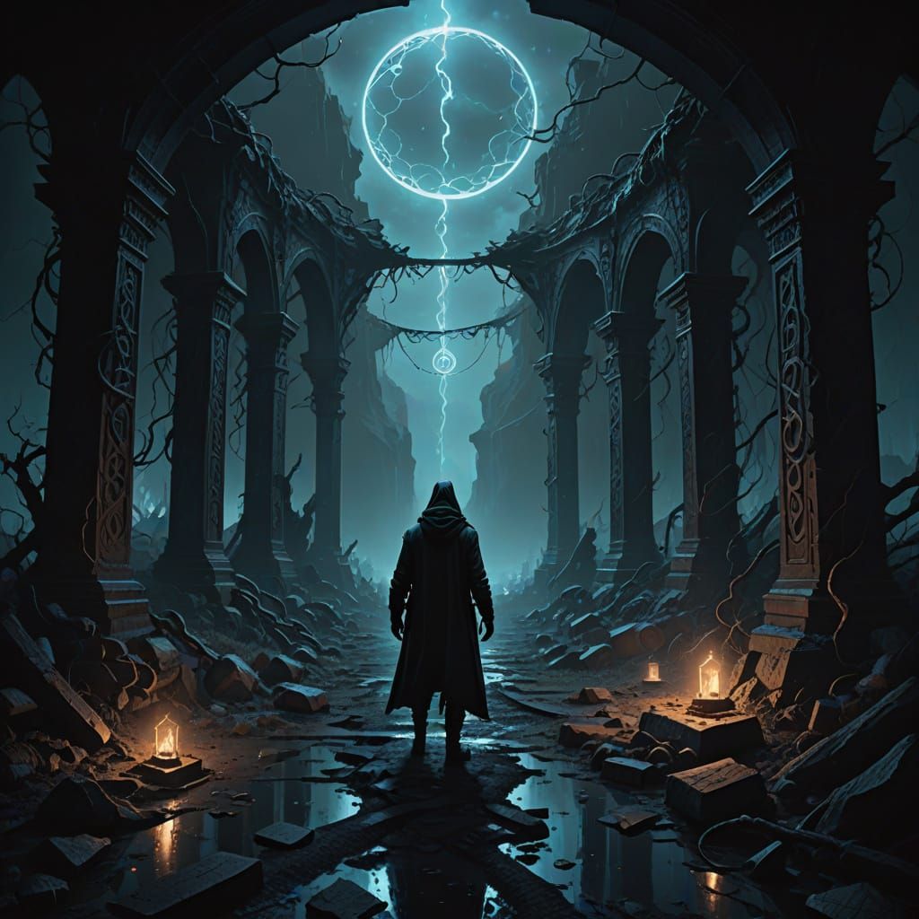 Ethereal Figure Vanishes into Endless Dark Expanse