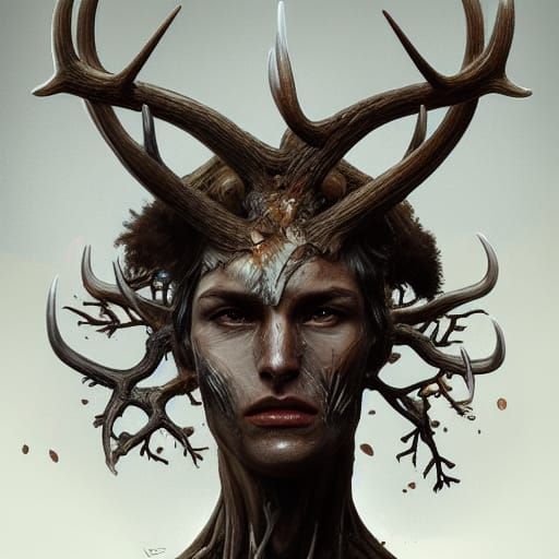 Intricate Wendigo Portrait with Antlers in 8K