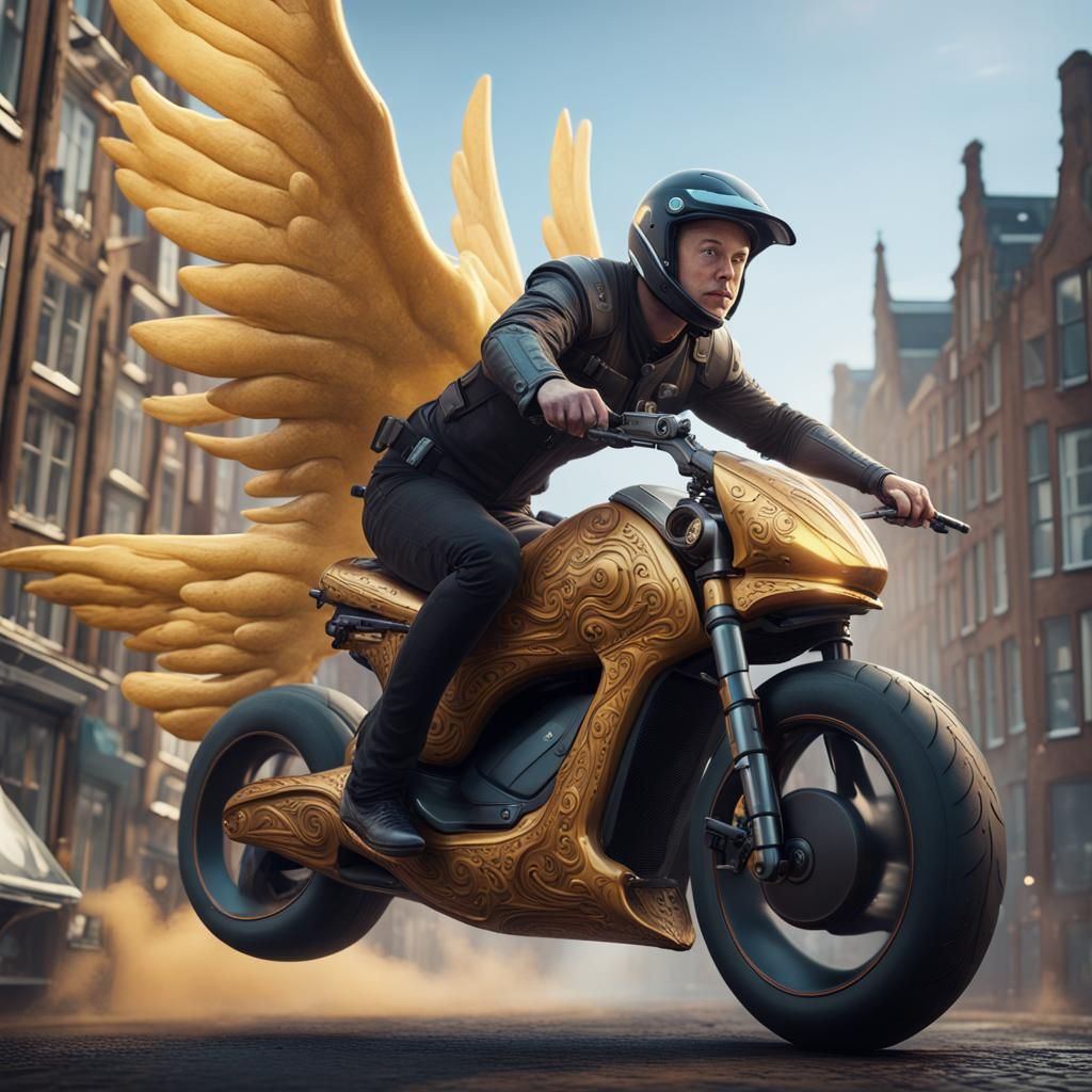 Elon Musk Rides Flying Cheese Bike in Amsterdam
