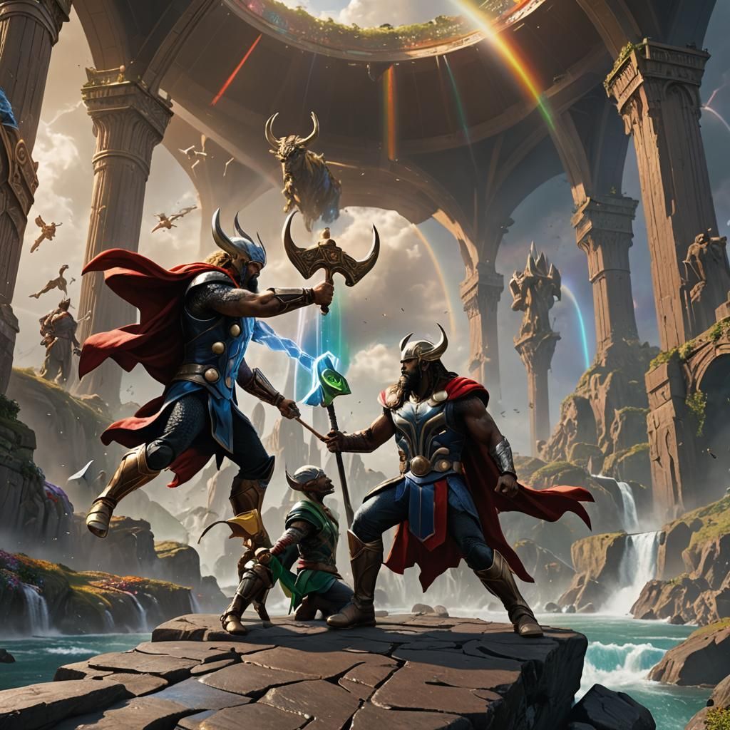 Thor and Heimdall Defend Rainbow Bridge