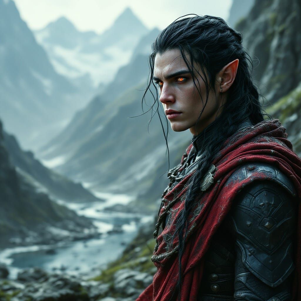 Ethereal Elf-Lord Stands Vigilant Amidst Ruins of a Forgotte...