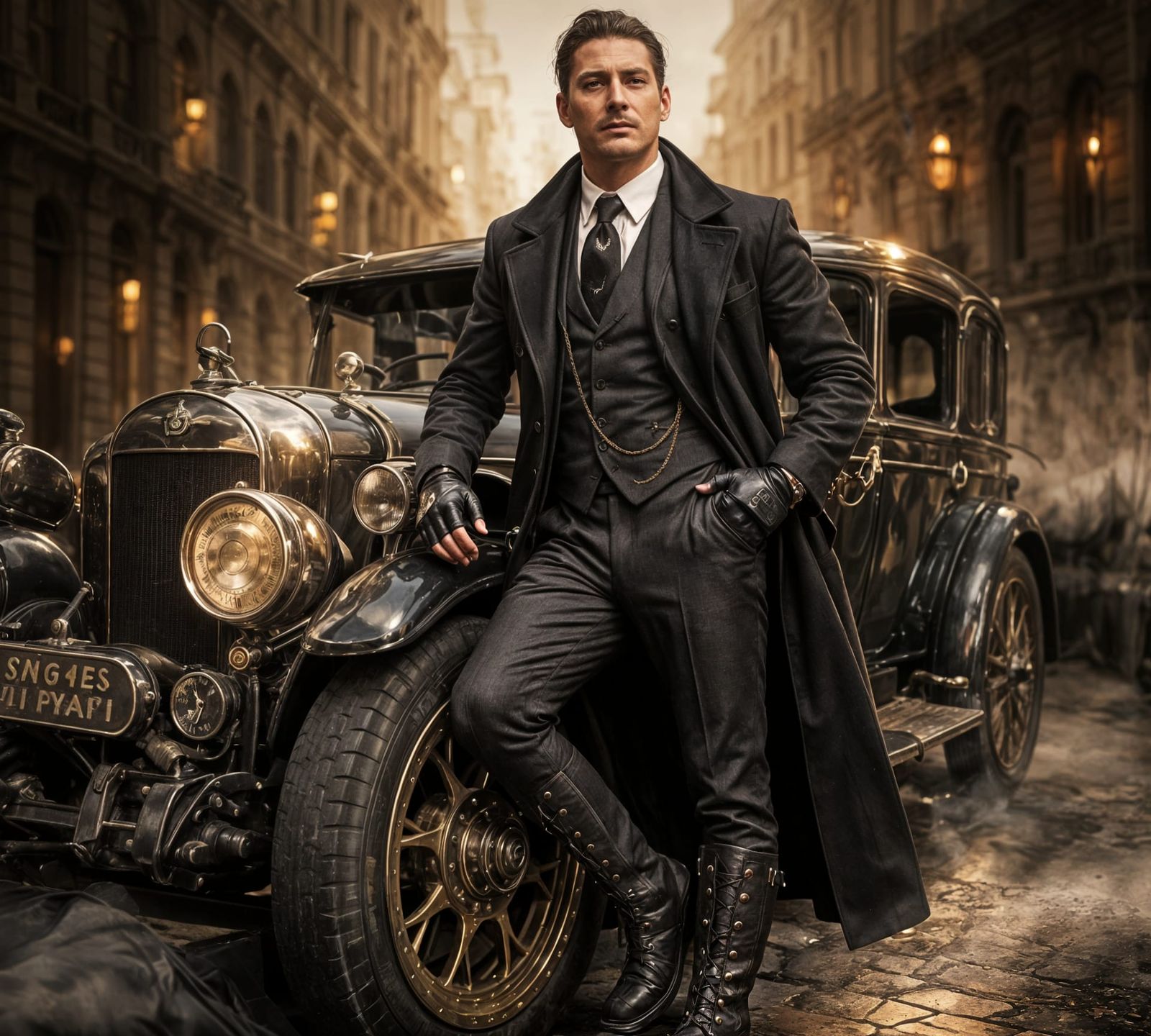 Steampunk Aristocrat with Bentley in Victorian Era Style