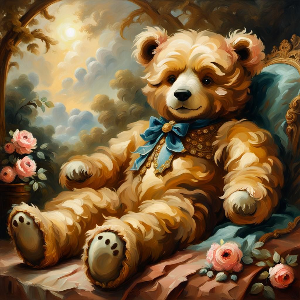 Teddy Bear in Rococo Oil Painting Style