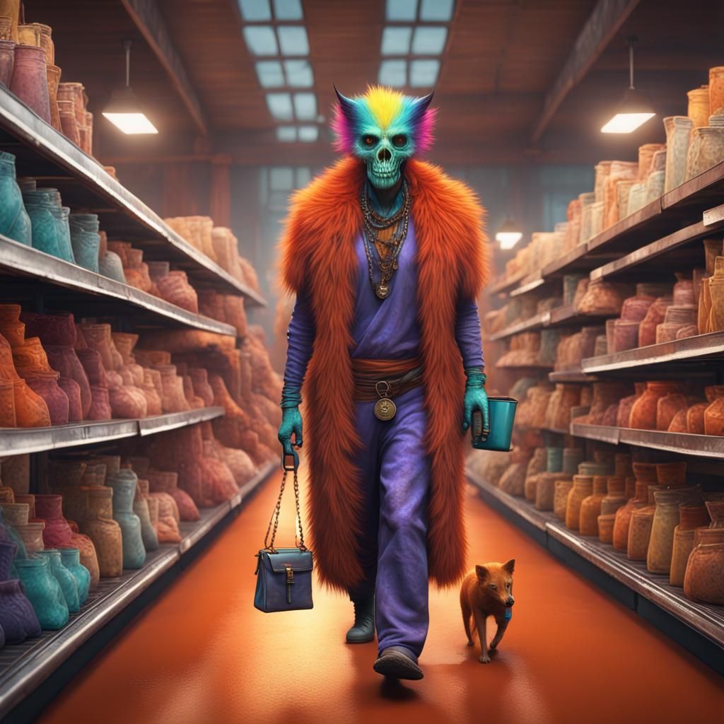 Mummified Furry Inmate Shopping: Fantasy Concept Art