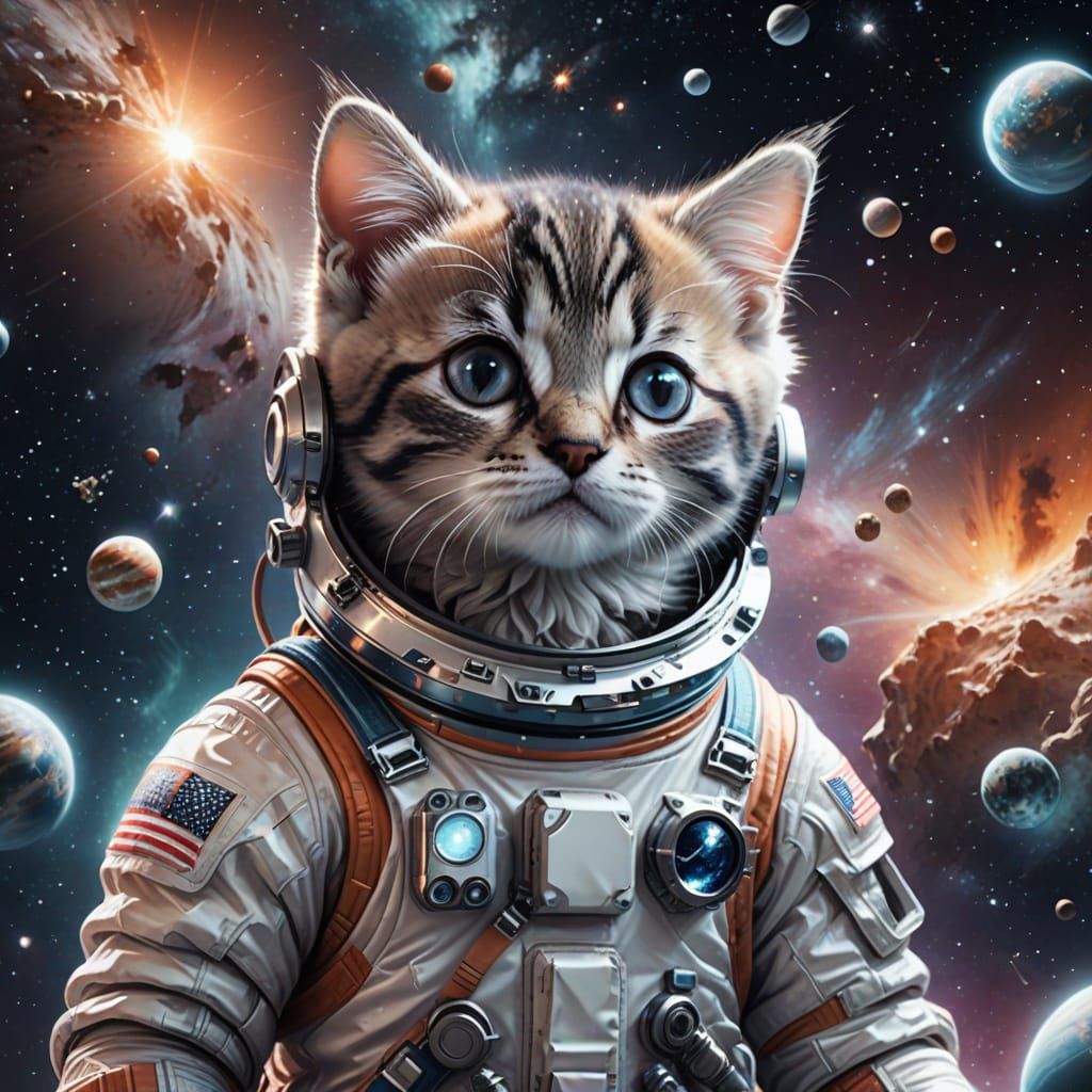 Realistic Space Kitten in Furry Spacesuit